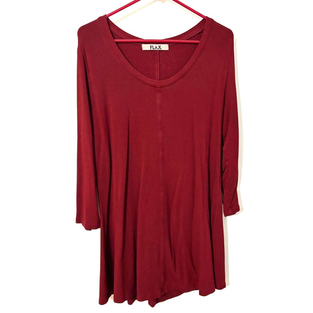 FLAX Knit Burgundy Swing Tunic Dress Large Rayon Spandex